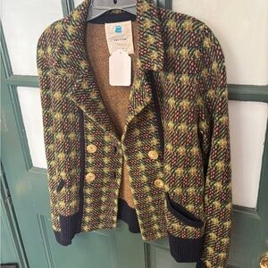sparrow Green and Black Multicolor Knit Cardigan